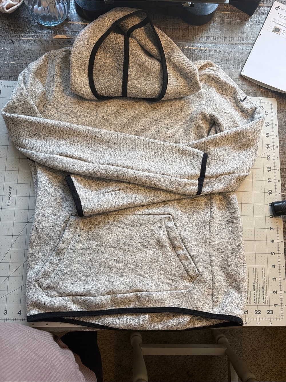 Nike Heather Gray Hooded Pullover with Black Trim